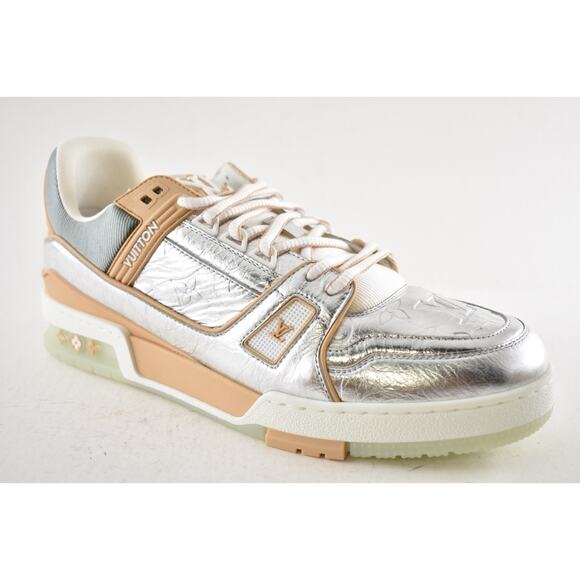 Louis Vuitton Metallic Silver Beige White Low Top Trainer Sneaker UK 9 US 10 11 - Picture 6 of 16